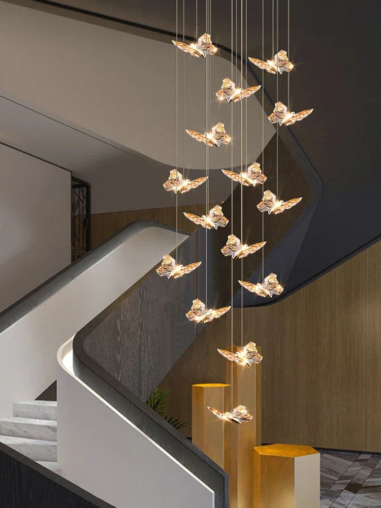 Axyaa Butterfly Chandelier Staircase Pendant Light for Living Room Loft Hall Lighting Design