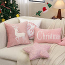 Axyaa Christmas Pink Elk Snow Wreath Velvet Pillowcase for Home Decor