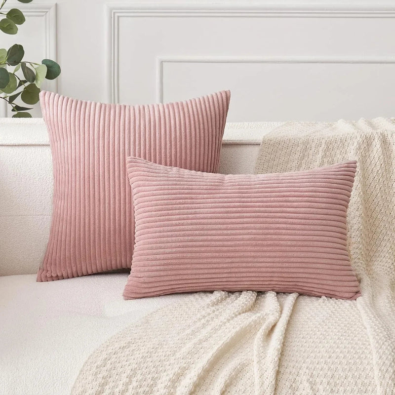 Soft Corduroy Striped 18x18 Inch Throw Pillow Covers for Winter Home Decor - Axyaa