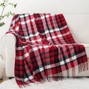 Axyaa Orange Plaid Cashmere Throw Blanket with Tassels