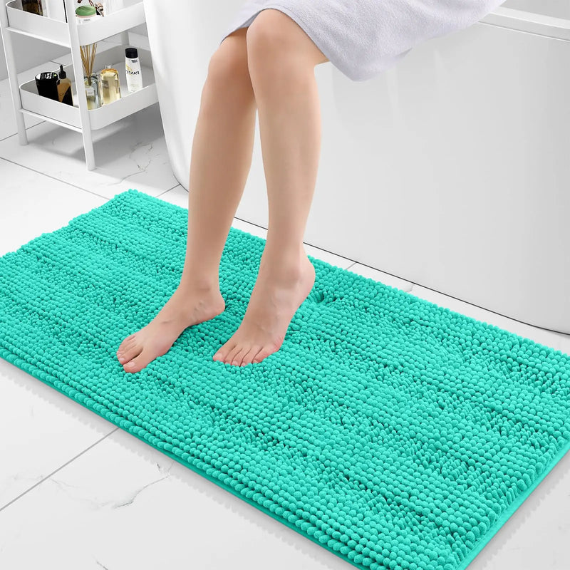 Axyaa Chenille Bath Mat - Absorbent & Non-Slip Plush Shaggy Bathroom Rug