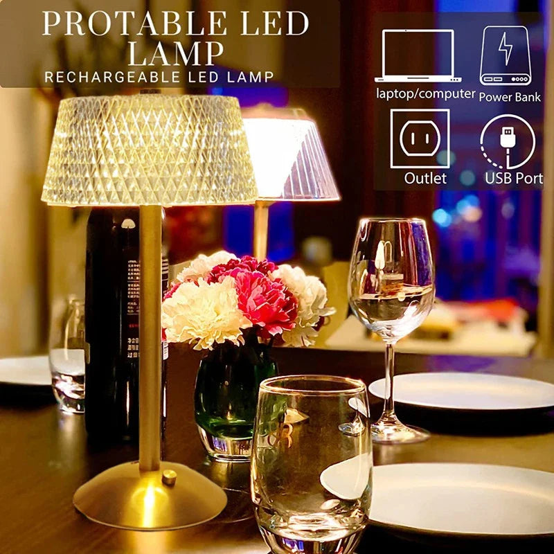 Axyaa Crystal Diamond Retro LED Desk Lamp for Bedroom, Hotel, Office, Wedding