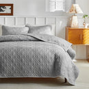 Axyaa Geometric Grid Bedspread Set - Grey Beige, US Queen Size 3pcs