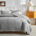 Axyaa Geometric Grid Bedspread Set Grey Beige US Queen 3pcs