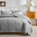 Axyaa Geometric Grid Bedspread Set Grey Beige US Queen 3pcs