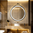 Axyaa LED Round Bathroom Mirror 600/700/800mm Anti-fog Dimmable Wall Mirror with Leather Belt