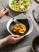 Axyaa Black Gold-Plated Tableware Set: Salad Bowl, Dessert Plate, Soup Plate