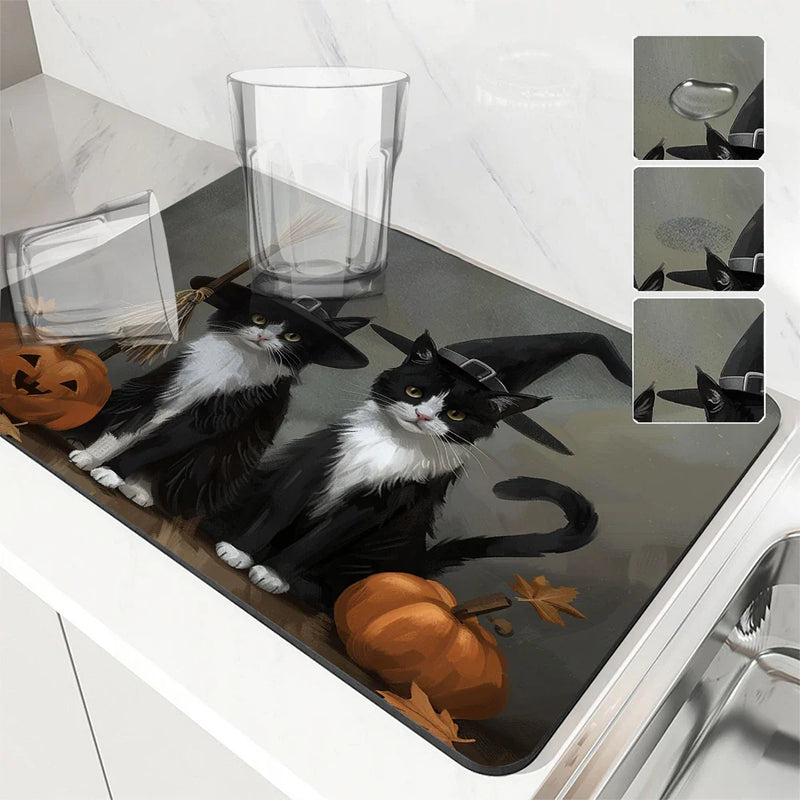 Axyaa Halloween Cat Pumpkin Head Hat Drying Mat