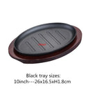 Axya Round Cast Iron BBQ Grill Pan with Wooden Tray for Striped Steak & Barbecue