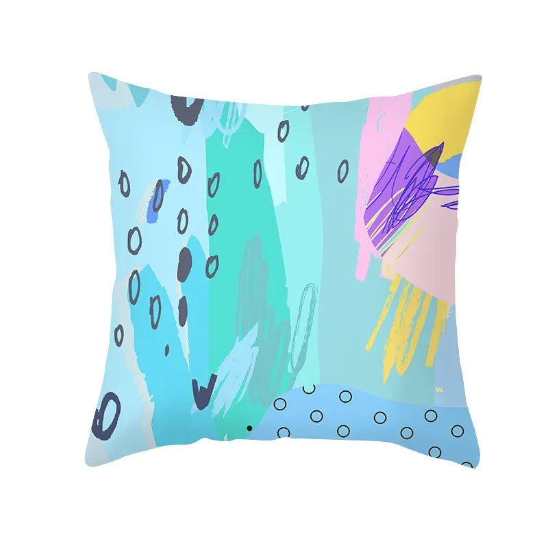 Axyaa Pink Blue Abstract Plants Floral Pillows Case - Modern Art Decor Sofa Couch