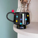 Axyaa Hand-Drawn Round Dot Ceramic Coffee Mug 400ml Korean Style Drinkware