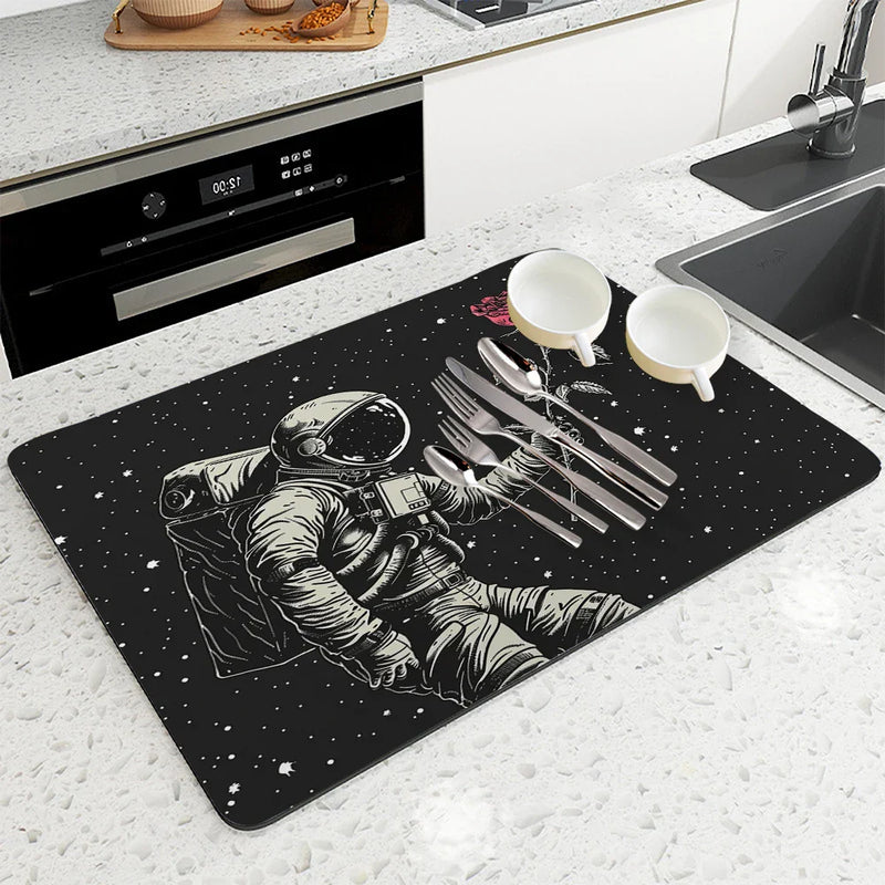 SpaceRose Absorbent Mat: Axyaa Astronaut Kitchen Drying Mat & Bathroom Drain Pad