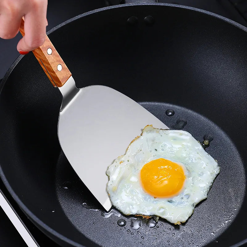 Axyaa Stainless Steel Wooden Handle Cooking Spatula Steak Pancake Frying Shovel