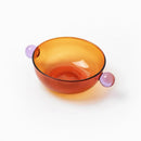 Axyaa Two Tone Glass Bowl with Ball Handles - Solid Color Glass Bowl