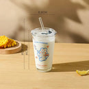 Axyaa Cute Korean Glass Water Bottle 480ml Straw Lid Coffee Milk Juice Cup