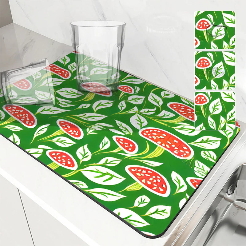 Axyaa Plant Leaf Absorbent Drying Mat for Kitchen Dishes & Cups