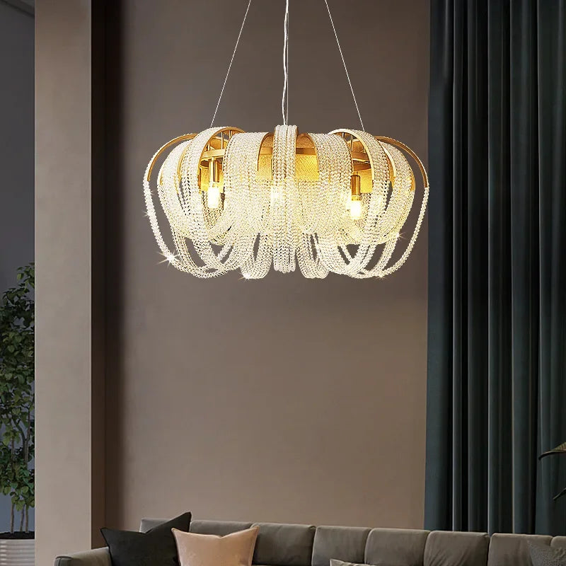 Axyaa Crystal Tassels LED Ceiling Chandelier: Elegant Home Decor Pendant Lights for Living Room Kitchen Lobby