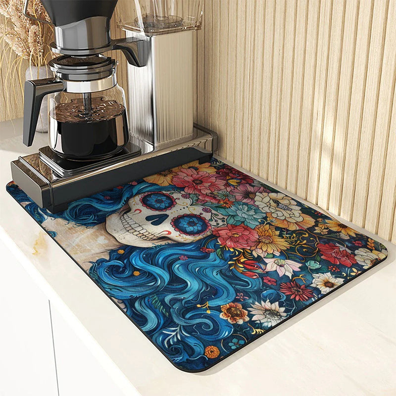 Axyaa Skull Desk Drying Mat: Heat Resistant Non-slip Kitchen Counter Pad