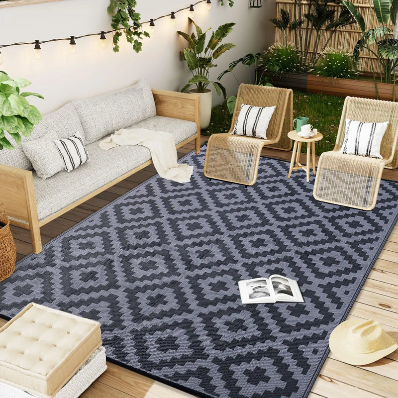 Axyaa Reversible Outdoor Waterproof Straw Patio Rug for Indoor Outdoor Use