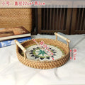 Axyaa Rattan Shell Basket Tray with Handle - Jewelry Storage & Living Room Organizer