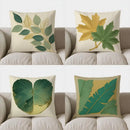 Axyaa Green & Gold Leaf Pattern Pillow Cover for Sofa, Bedroom & Car