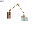 Axyaa Cube Glass LED Wall Sconce, Walnut Wood, Pull Chain Switch, 2 Arms
