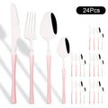 Axyaa 24Pcs Pink Gold Stainless Steel Cutlery Set - Western Flatware Tableware
