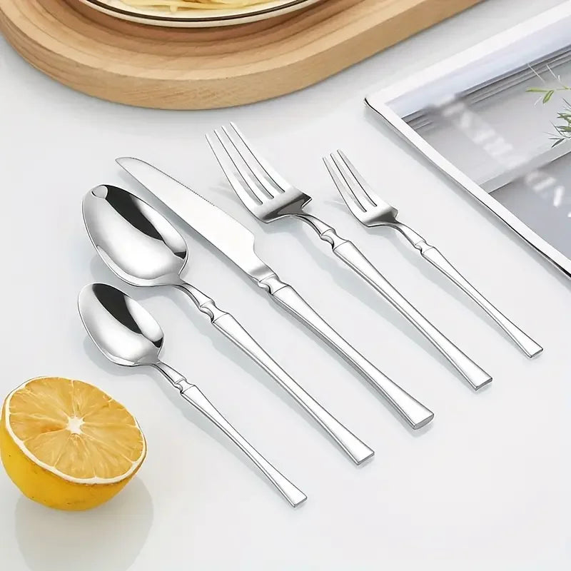 Axyaa Stainless Steel Cutlery Set - 24pcs, Steak Knife, Fork, Dessert Spoon