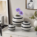 Axyaa Striped Round Ball Vase: Geometric Lines, Black and White, Home Decor