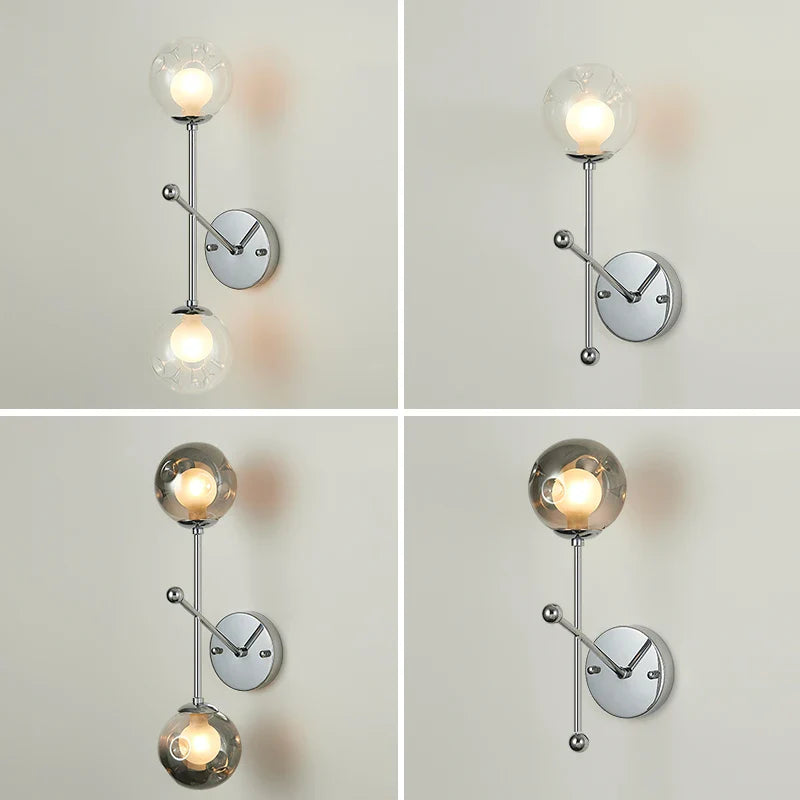 Axyaa Clear Smoke Gray Glass Wall Light for Bedroom Lamps Chrome Metal Honeycomb Ball