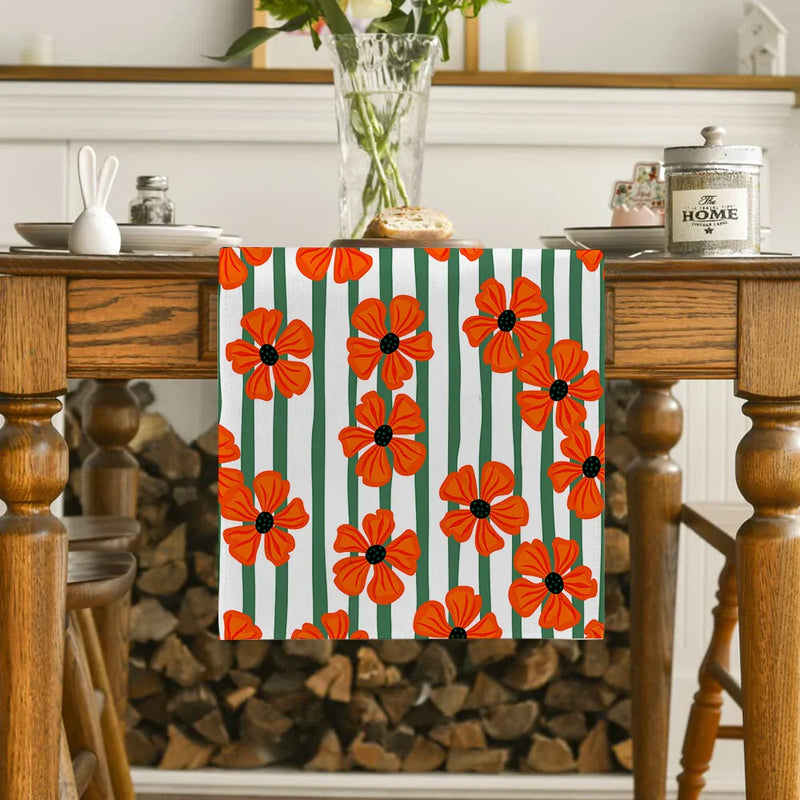Axyaa Bamboo Lines Table Runner - Kitchen Dining Holiday Decor Flower Turtle Back