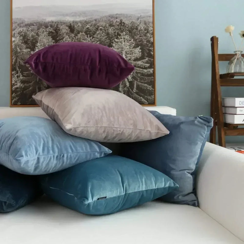 Axyaa Blue Velvet Cushion Cover 45x45cm - Nordic Decor for Living Room Sofa