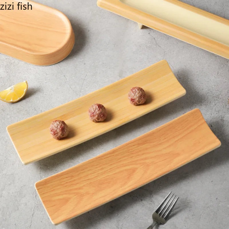 Axya Wood Grain Melamine Sushi Plate Set