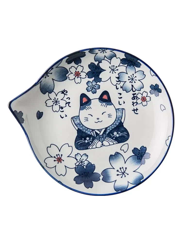 Axya Japanese Style Cat Ceramic Snack Plate Household Tableware