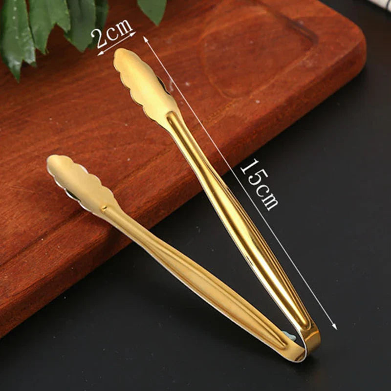 Axyaa Stainless Steel Smart Grill Tongs Gold/Silver Meat Clip for BBQ Cooking