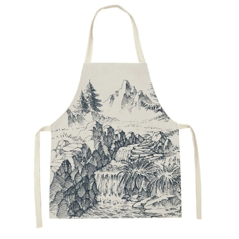 Axyaa White Gold Mountain View Kitchen Apron for Home Cooking and Baking