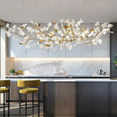 Axyaa Modern Brass Ginkgo Leaf Branch Chandelier for Dining Room & Living Space