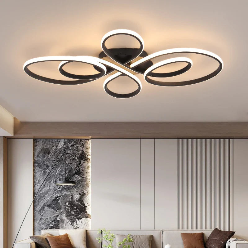 Nordic LED Ceiling Light Remote Control Chandelier for Living Room Bedroom in White/Black