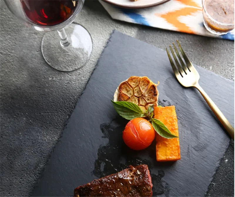 Axya Slate Stone Square Dish for Sushi, Steak, BBQ, Pizza - 16 Word Limit