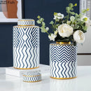 Axyaa Geometric Stripe Ceramic Storage Jar with Lid Porcelain Vase Modern Decor