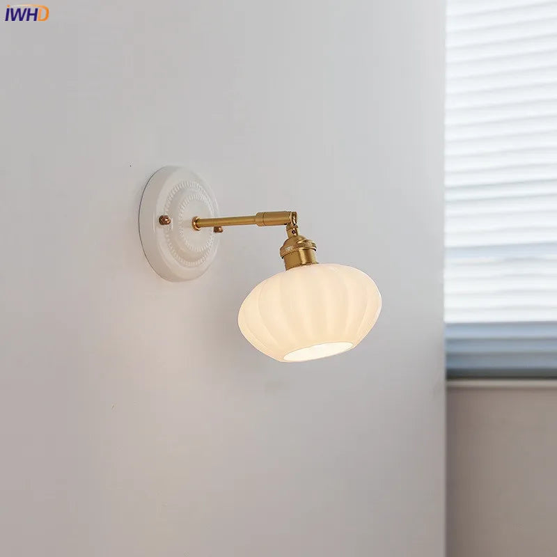 Axyaa White Glass LED Wall Lights with Copper Arm Socket, Up Down Lighting