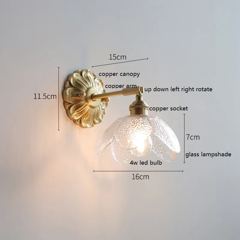 Axyaa Smoke Gray Glass LED Wall Sconce with Adjustable Copper Arm