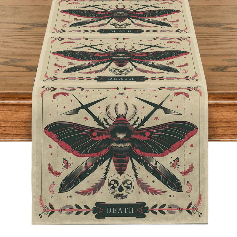 Axyaa Moth Skull Table Runner: Stylish Home Dining Decor & Party Essential