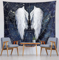 Axyaa Angel Wings Tapestry: Black & White Boho Trippy Hippie Wall Hanging