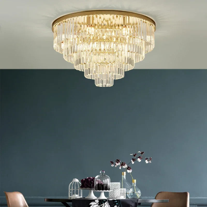 Axyaa Black Gold Crystal Ceiling Chandelier LED Pendant Lamp - Modern Design