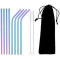 Axyaa Stainless Steel Straws Set with Cleaning Brush - Colorful, Reusable Metal Straws