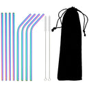 Axyaa Stainless Steel Straws Set with Cleaning Brush - Colorful, Reusable Metal Straws