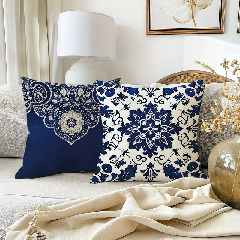 Axyaa Blue Floral Pattern Pillowcase - Home Decor Accent