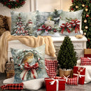 Axyaa Snowy Christmas Birds & Bow Pillow Cover for Sofa, Bedroom, Car - Home Decor