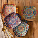 Axyaa Bohemian Double Ear Square Ceramic Plate 9-inch